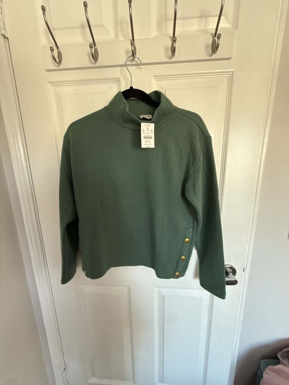 J.Crew Factory Herringbone Quilted Mockneck Pullover with Side Buttons